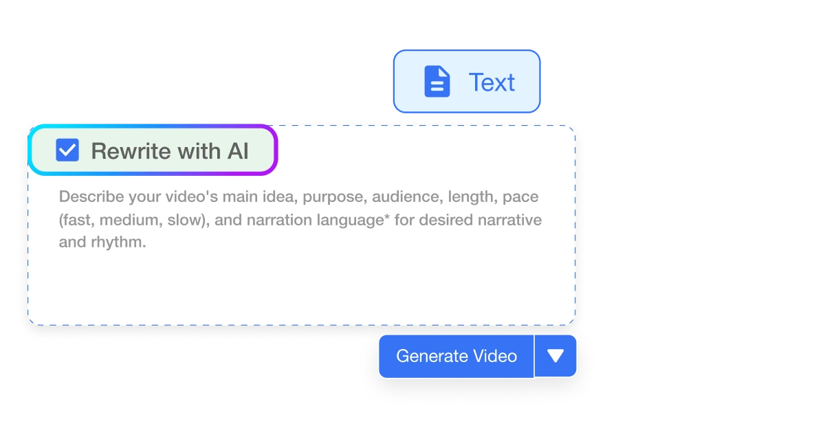 Visla's AI Text to video guide AI to focus on specific topics or highlight key themes to create the perfect video.